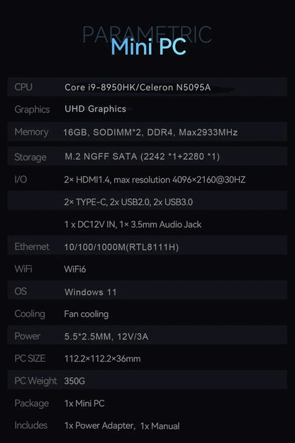 Mini PC Windows 11 Pro Core i9 8950HK 16GB DDR4 1TB SSD PC Gamer Computer Dual WIFI 6 BT5.2 4K HD Mini Gaming Pc Desktop