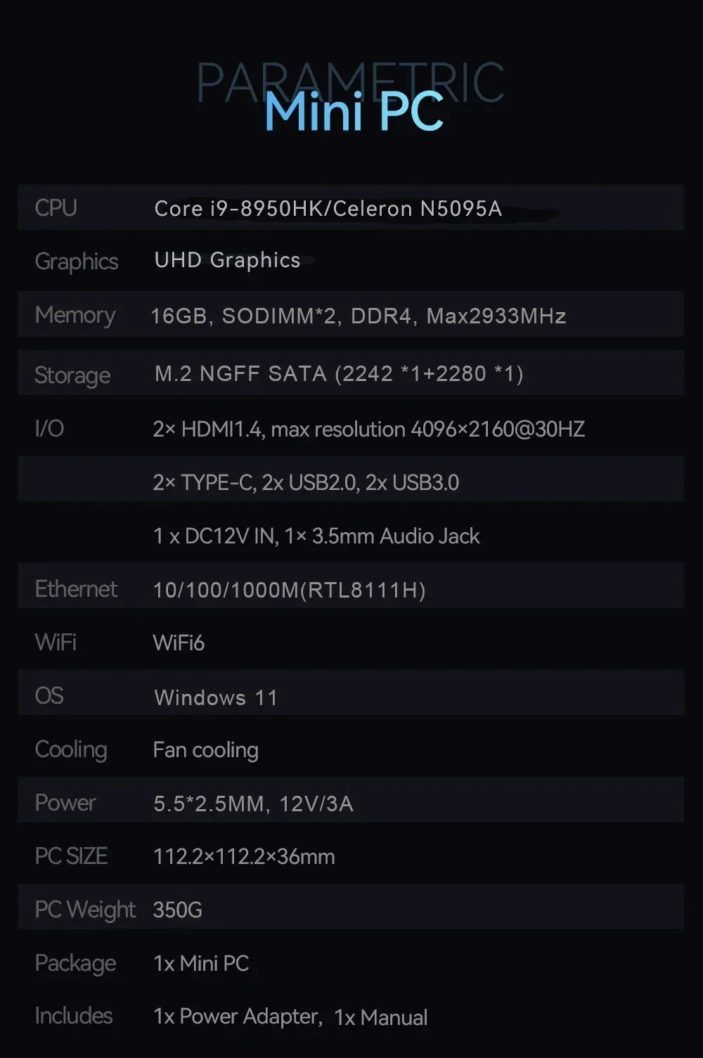 Mini PC Windows 11 Pro Core i9 8950HK 16GB DDR4 1TB SSD PC Gamer Computer Dual WIFI 6 BT5.2 4K HD Mini Gaming Pc Desktop