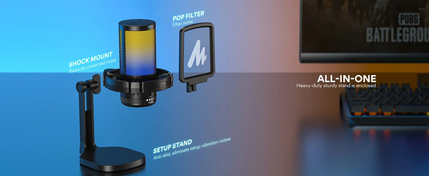 Maono DGM20 Gaming Microphone,USB Microphone Condenser Mic RGB Gaming Mic with Noise reduction software,Mic Gain,One Key Mute