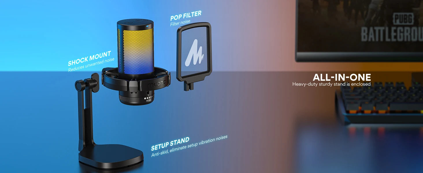 Maono DGM20 Gaming Microphone,USB Microphone Condenser Mic RGB Gaming Mic with Noise reduction software,Mic Gain,One Key Mute