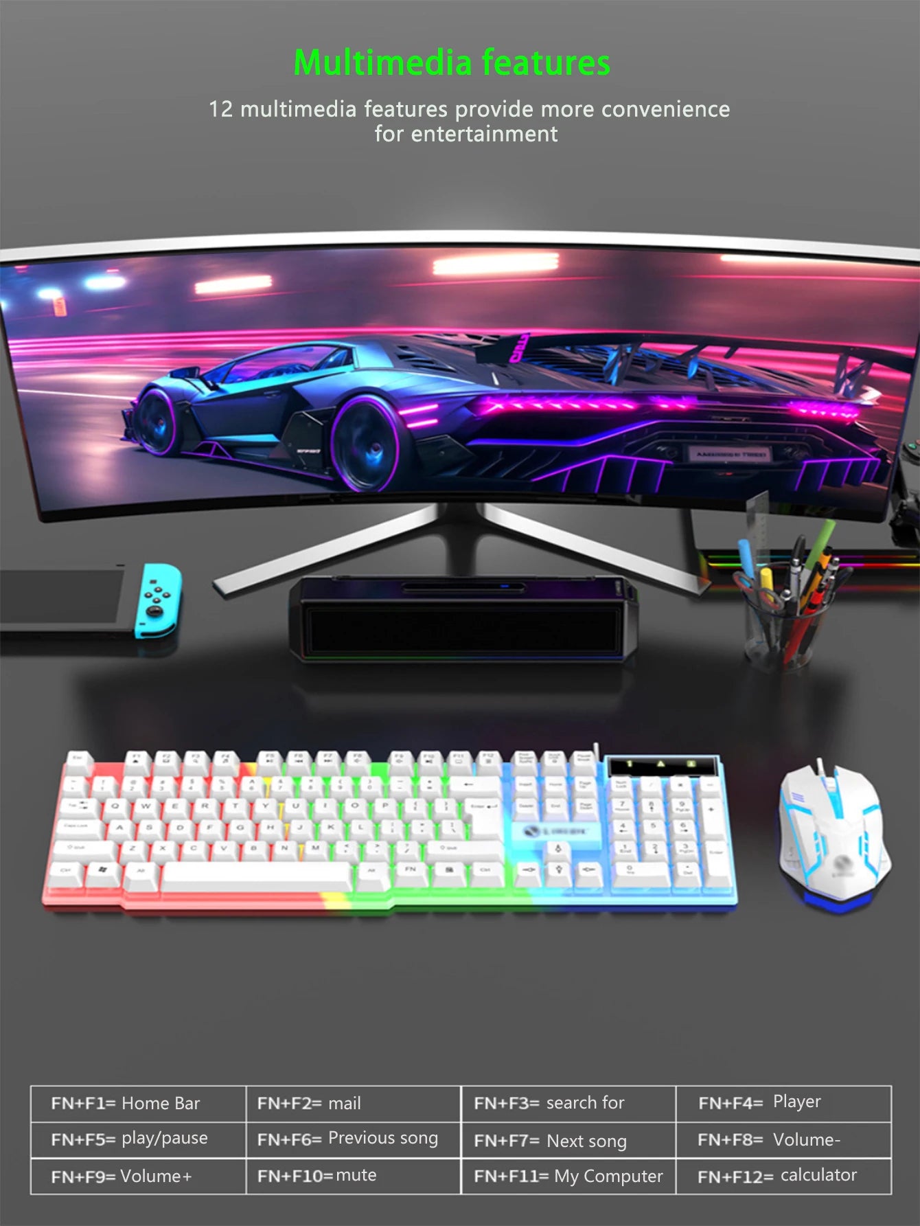 Cool light wired keyboard and mouse set, mechanical feel, floating high key cap, rebound comfort, game mouse set