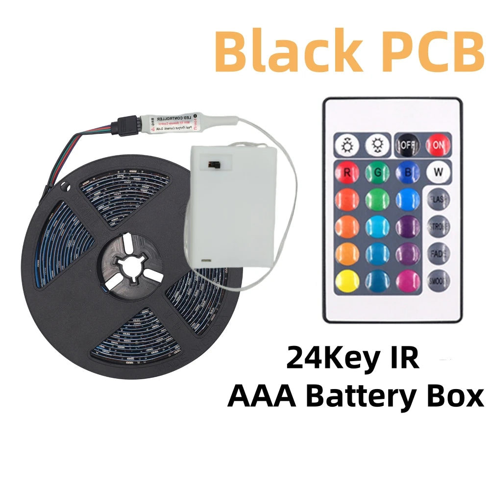 DC 5V 5050 RGB Strip LED Light Battery Powed IP21/IP65 Ribbon Tape Stable Led Strips Indoor Outdoor 3/24/44key Control Remote