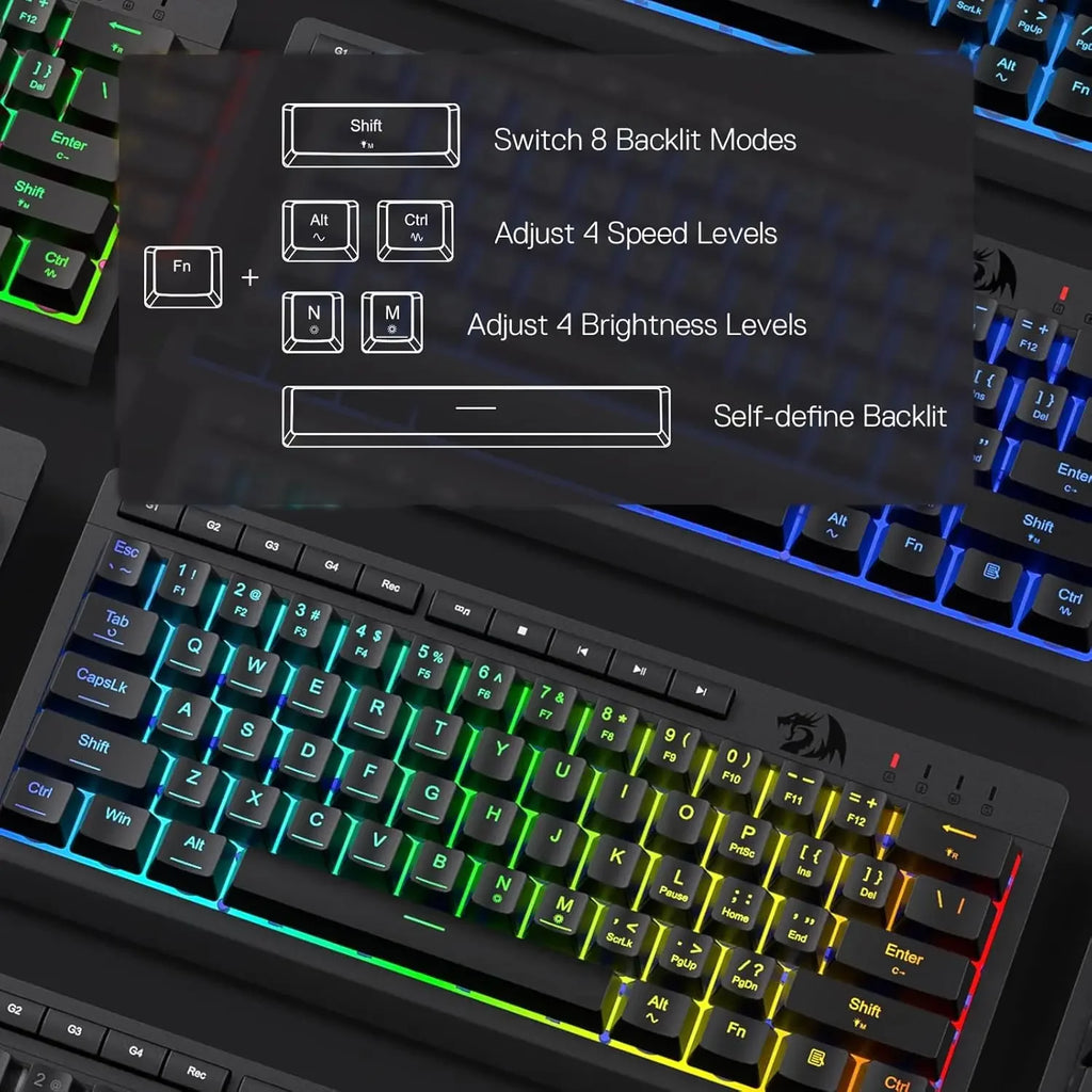 Redragon K522 60% Wired RGB Membrane Gaming Keyboard,Compact 61 Keys Linear Mechanical-Feel Switch