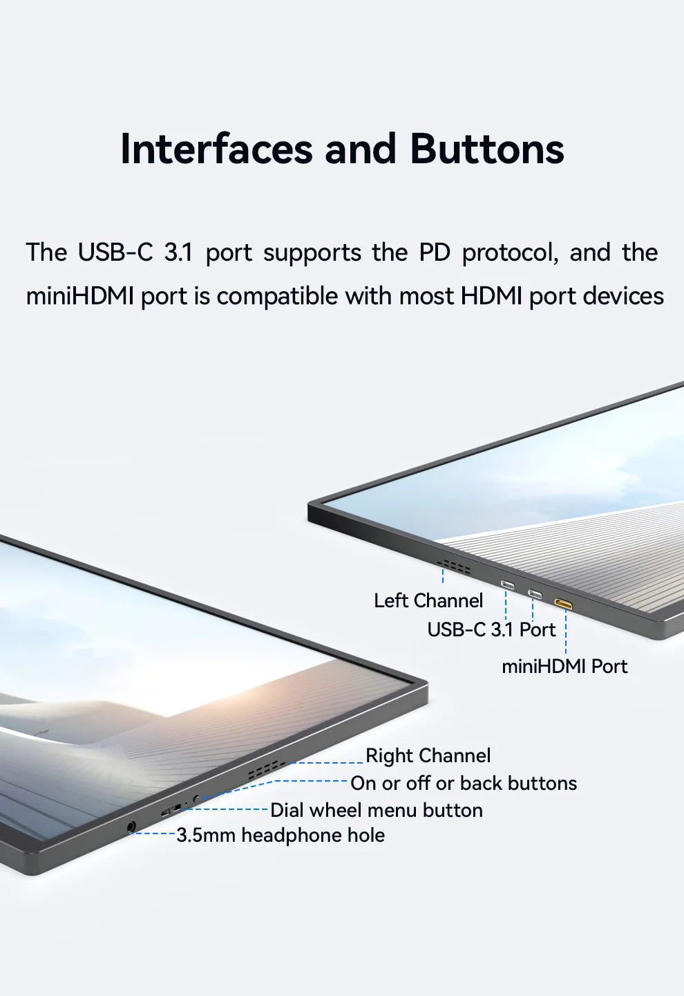 XIANWEI 18.5 inch Portable Monitor Touch 100%sRGB 100Hz External Screen Gaming Office Display For Switch Phone Laptop Xbox PS4/5