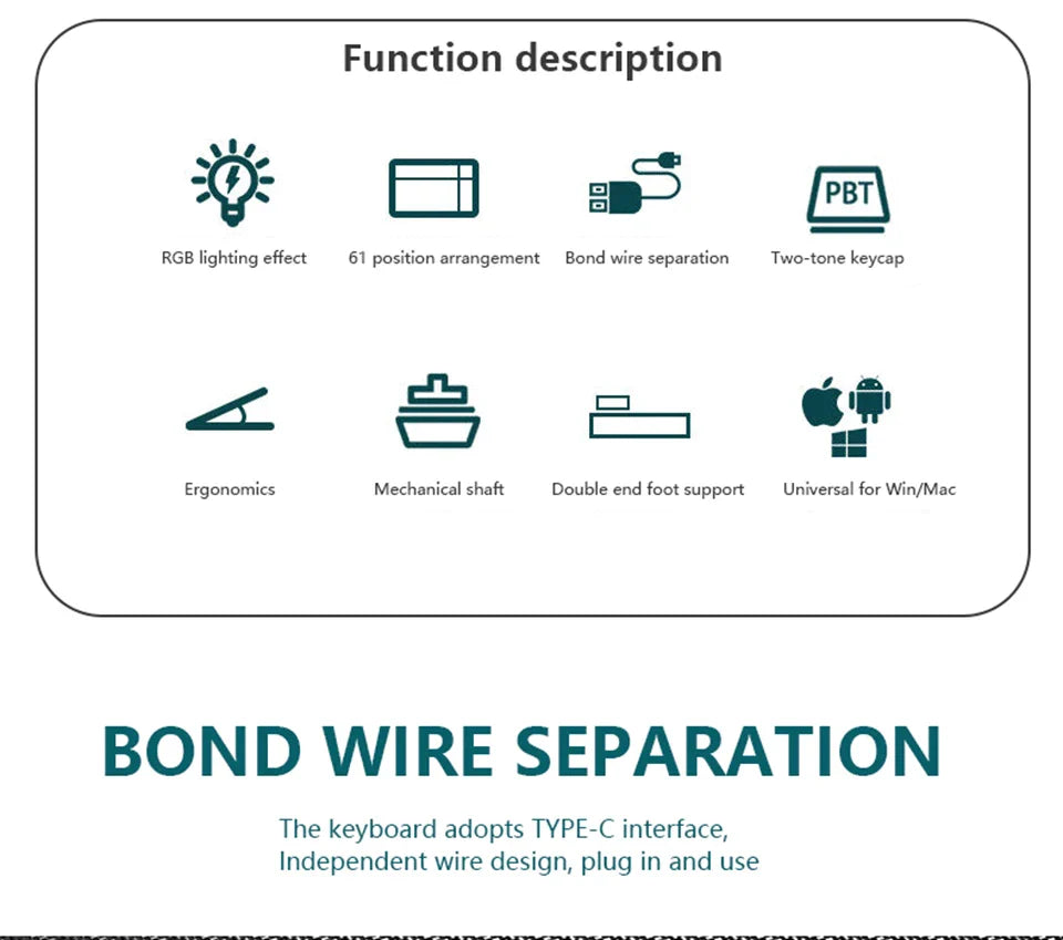 K620 Mini Gaming Mechanical Keyboard 61 Keys RGB Hotswap Type-C Wired Gaming Keyboard PBT Keycaps 60% Ergonomics Keyboards
