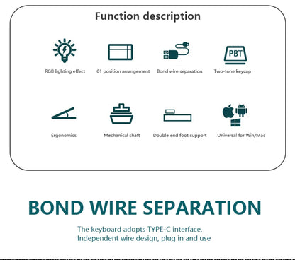 K620 Mini Gaming Mechanical Keyboard 61 Keys RGB Hotswap Type-C Wired Gaming Keyboard PBT Keycaps 60% Ergonomics Keyboards