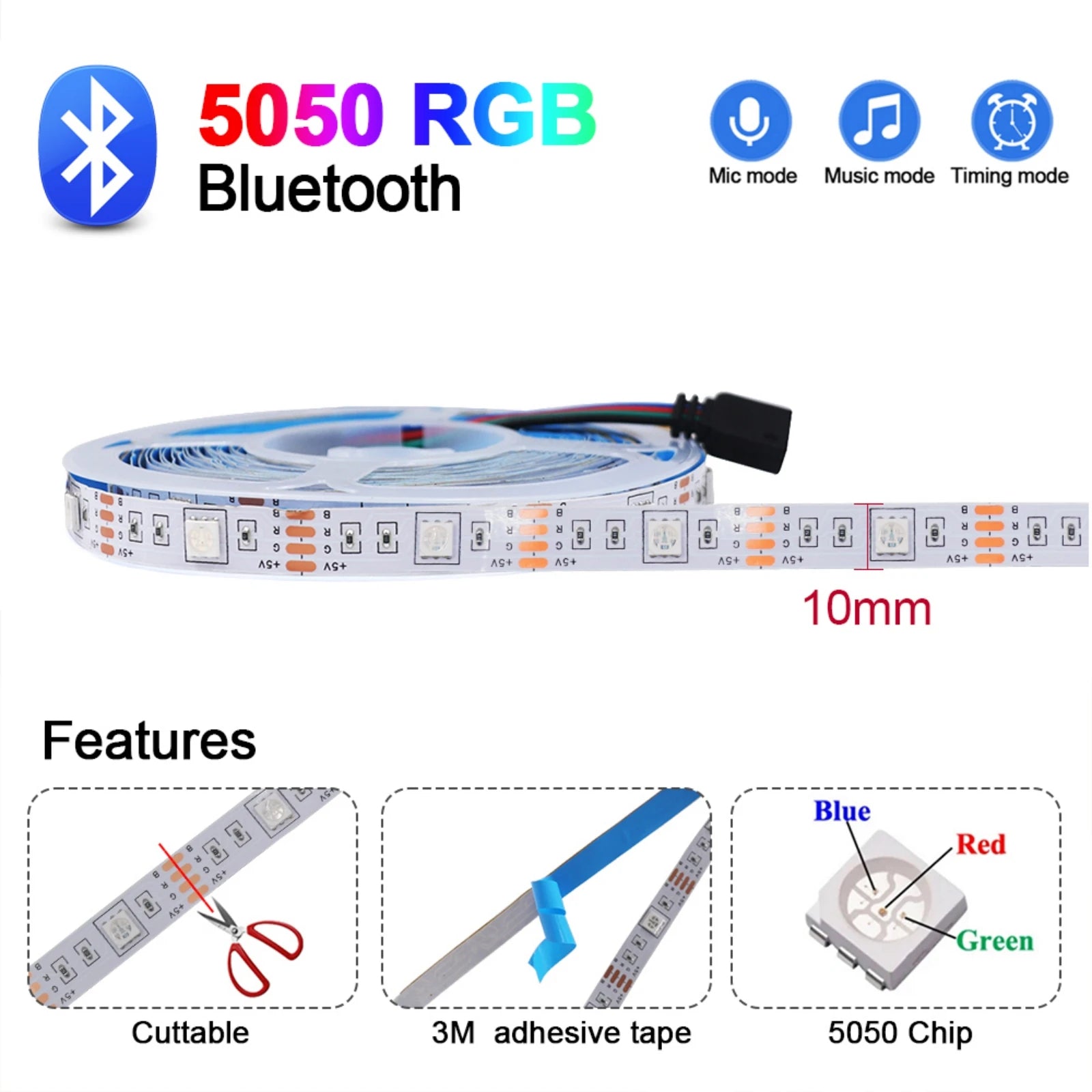 DC 5V 5050 RGB Strip LED Light Battery Powed IP21/IP65 Ribbon Tape Stable Led Strips Indoor Outdoor 3/24/44key Control Remote