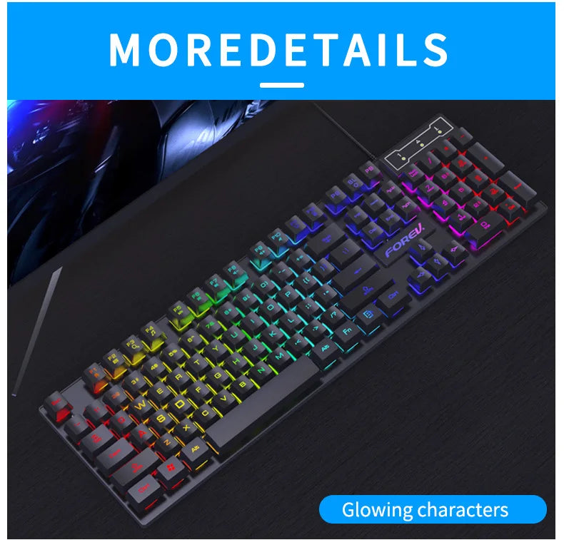104 Keys Backlit Mechanical Keyboard Wired RGB Gaming Mouse Set for Laptop Desktop Ergonomics Luminous Mouse Set PC Accessories