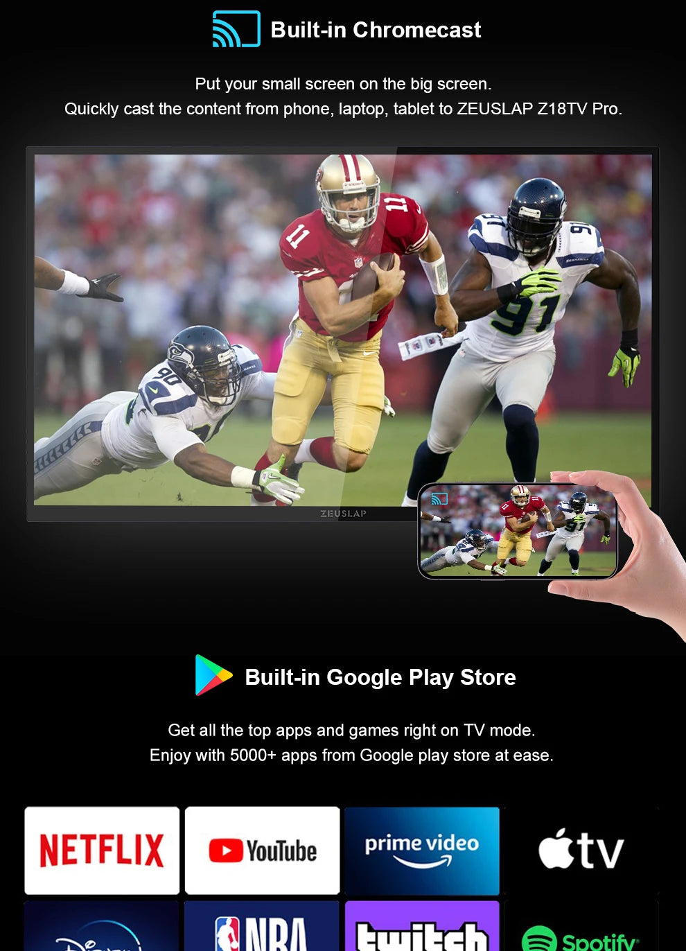 Zeuslap 18.5 inch Smart TV Portable Touch Screen Monitor with Google TV For Mini PC Laptop Phone Xbox PS4 PS5 Switch