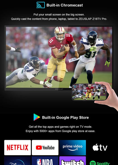 Zeuslap 18.5 inch Smart TV Portable Touch Screen Monitor with Google TV For Mini PC Laptop Phone Xbox PS4 PS5 Switch