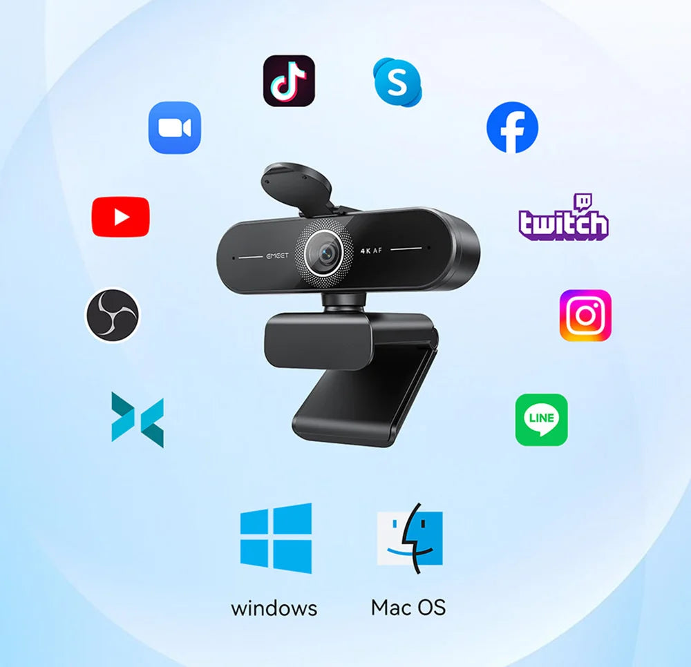 4K Ultra HD Webcam 1080P 60fps Web Camera EMEET C60E Autofocus USB Computer Camera for Live Streaming/ Video Call/ Conference