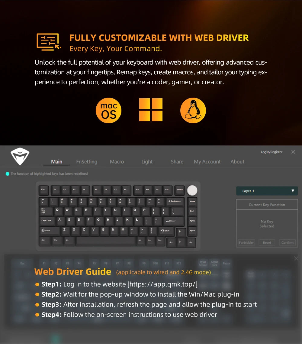 Machenike K600-B82W Mechanical Keyboard Gasket Mounted 75% ANSI Layout Web Driver Support RGB Backlit Wireless Gaming Keyboard