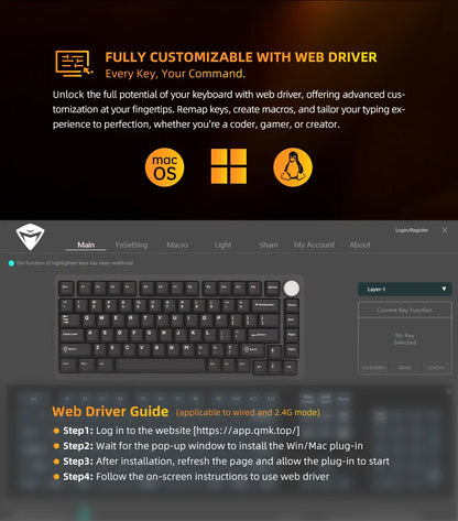 Machenike K600-B82W Mechanical Keyboard Gasket Mounted 75% ANSI Layout Web Driver Support RGB Backlit Wireless Gaming Keyboard