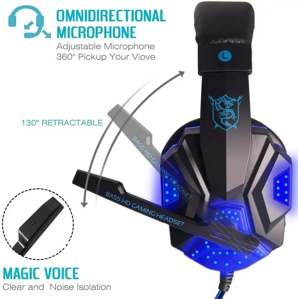 Gaming Headset with Mic and LED Light for PC Laptop Computer Cellphone PS4 Xbox 3.5mm Wired Stereo PC Gaming Headset Gifts
