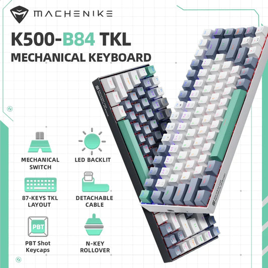 Machenike K500-B84 TKL Wired Mechanical Keyboard 84 Keys LED Backlight Gaming Keyboard PBT Doubleshot Keycaps for PC Laptop