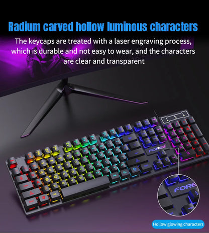 104 Keys Backlit Mechanical Keyboard Wired RGB Gaming Mouse Set for Laptop Desktop Ergonomics Luminous Mouse Set PC Accessories