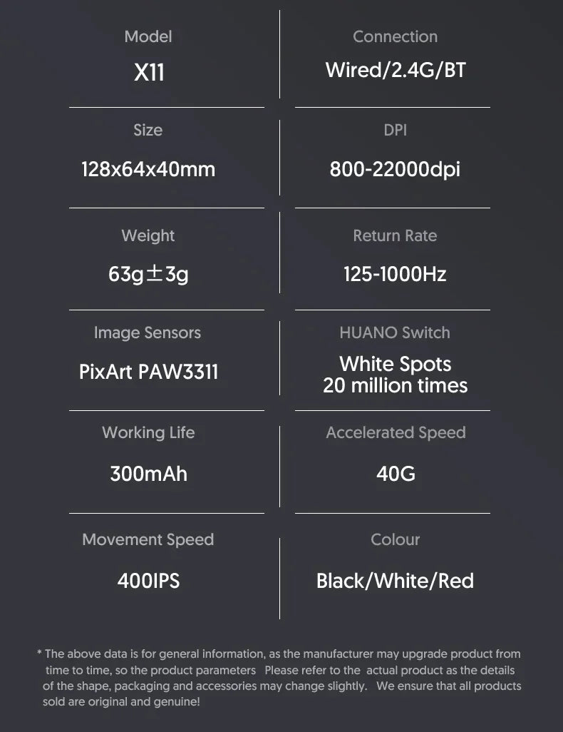 Wireless Attack Shark X11 Tri-Mode Bluetooth/2.4G/wired, game mouse with PAW3311 RGB magnetic charging station