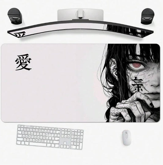 1PC Art Anime Girl Black & White Mouse Pad Dark Girl Gamer Computer Accessories Chinese Character Love Keyboard Laptop Desk Mats