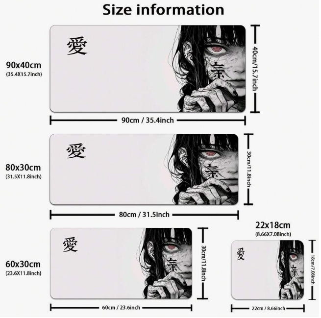 1PC Art Anime Girl Black & White Mouse Pad Dark Girl Gamer Computer Accessories Chinese Character Love Keyboard Laptop Desk Mats