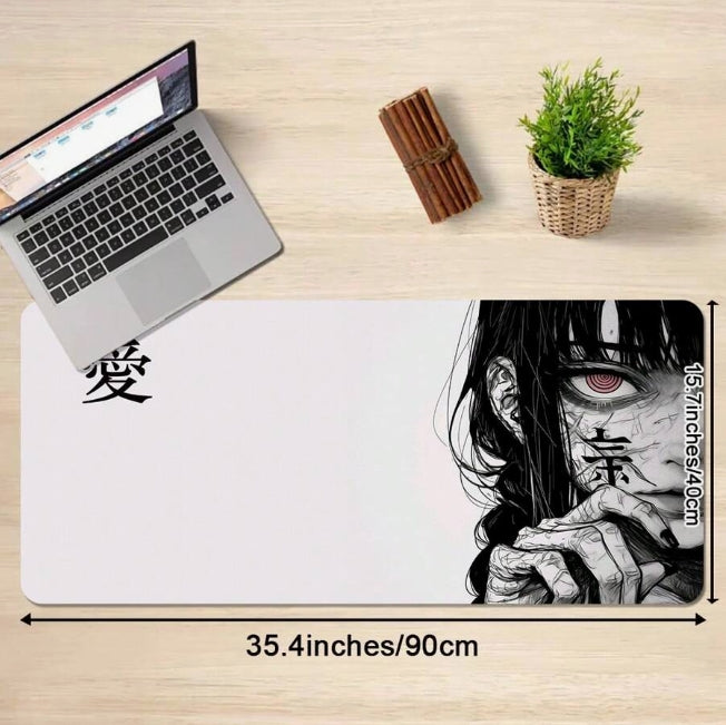 1PC Art Anime Girl Black & White Mouse Pad Dark Girl Gamer Computer Accessories Chinese Character Love Keyboard Laptop Desk Mats