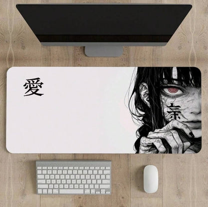 1PC Art Anime Girl Black & White Mouse Pad Dark Girl Gamer Computer Accessories Chinese Character Love Keyboard Laptop Desk Mats