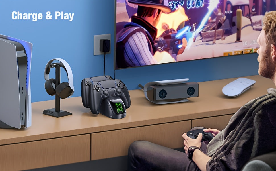 PS5 DualSense Charging Station - Fast-Charge Dock with USB Cable for PlayStation 5 Controllers, Compatible with PS5/PS5 Slim Models, Durable ABS Material