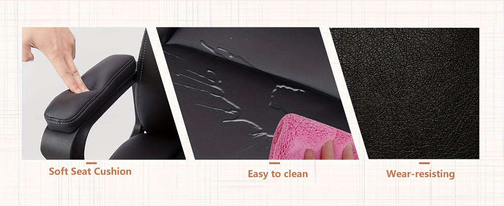 Home Office Chair, Adjustable Swivel Rolling Computer Gaming Chair with Fixed Armrests, Leather Lumbar Support Desk Chair with Wheels