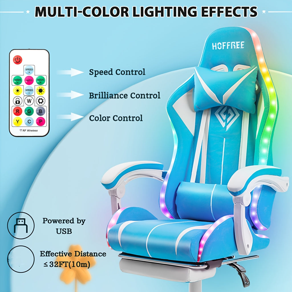 RGB Gaming Chair with LED Lights and Massage Ergonomic Computer Chair High Back Video Game Chair with Footrest and Adjustable Lumbar Support Linkage Armrest