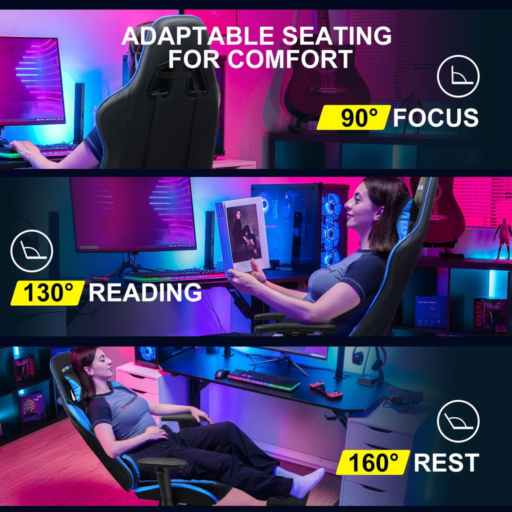 GTRACING Racing Style Gaming Chair, Ergonomic Computer Office Chair, Reclining Gaming Chair, Seat Height Adjustment, With Headrest And Lumbar Support, Maximum Weight Capacity 350-400 Lbs