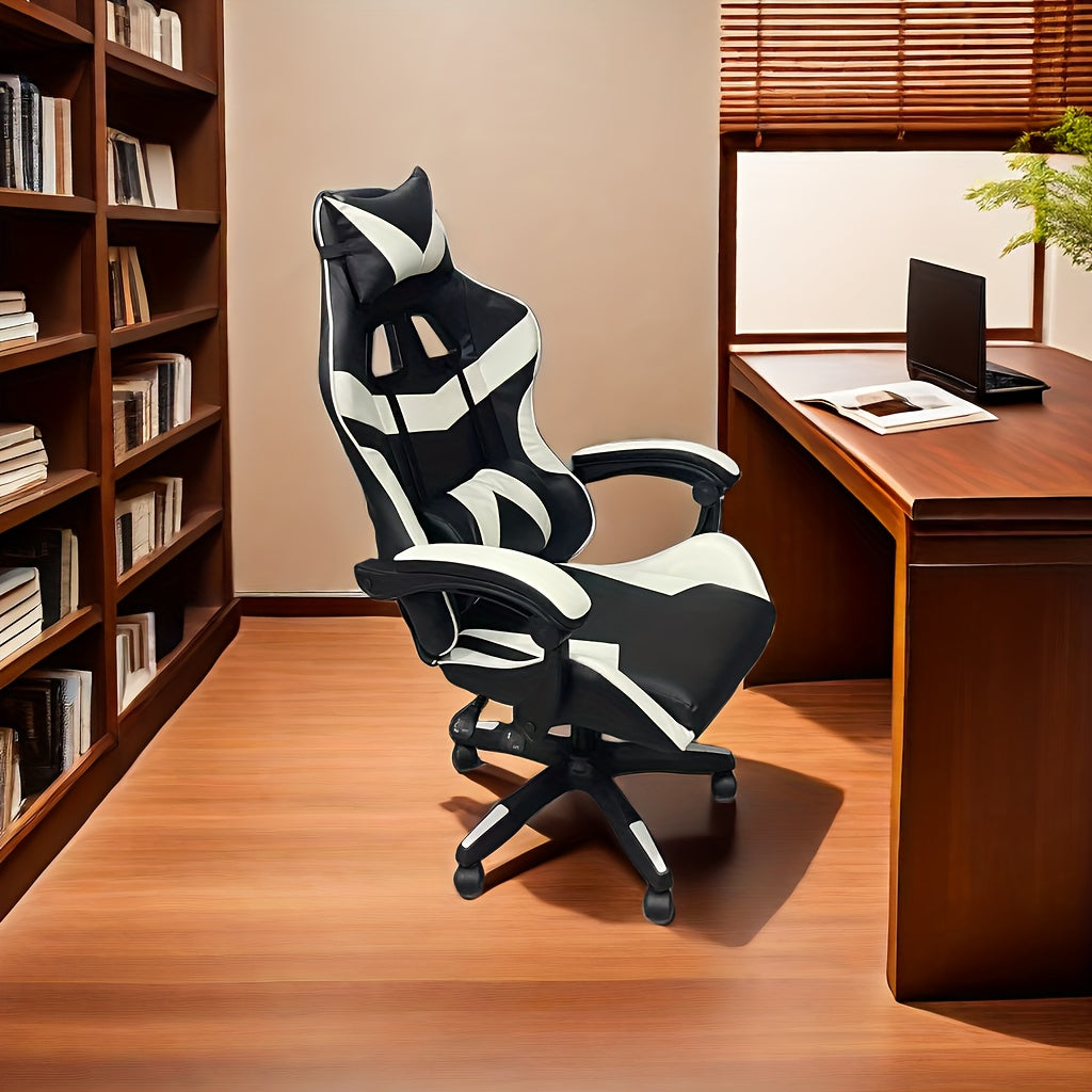 Ergonomic Racing Style Desk Chair for Adults with Headrest and Lumbar Support - Adjustable Swivel Office Chair with Iron Frame and Plastic Material, Rotatable and Height Adjustable, Sponge Filled Seat with Solid Back, No Upho