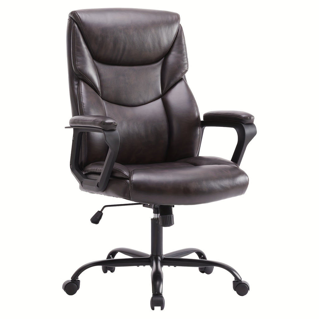 Home Office Chair, Adjustable Swivel Rolling Computer Gaming Chair with Fixed Armrests, Leather Lumbar Support Desk Chair with Wheels