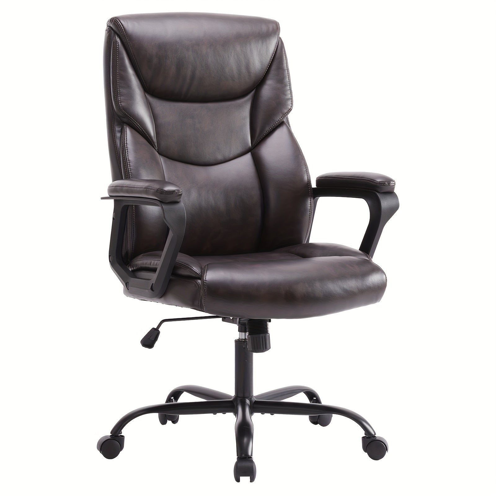 Home Office Chair, Adjustable Swivel Rolling Computer Gaming Chair with Fixed Armrests, Leather Lumbar Support Desk Chair with Wheels