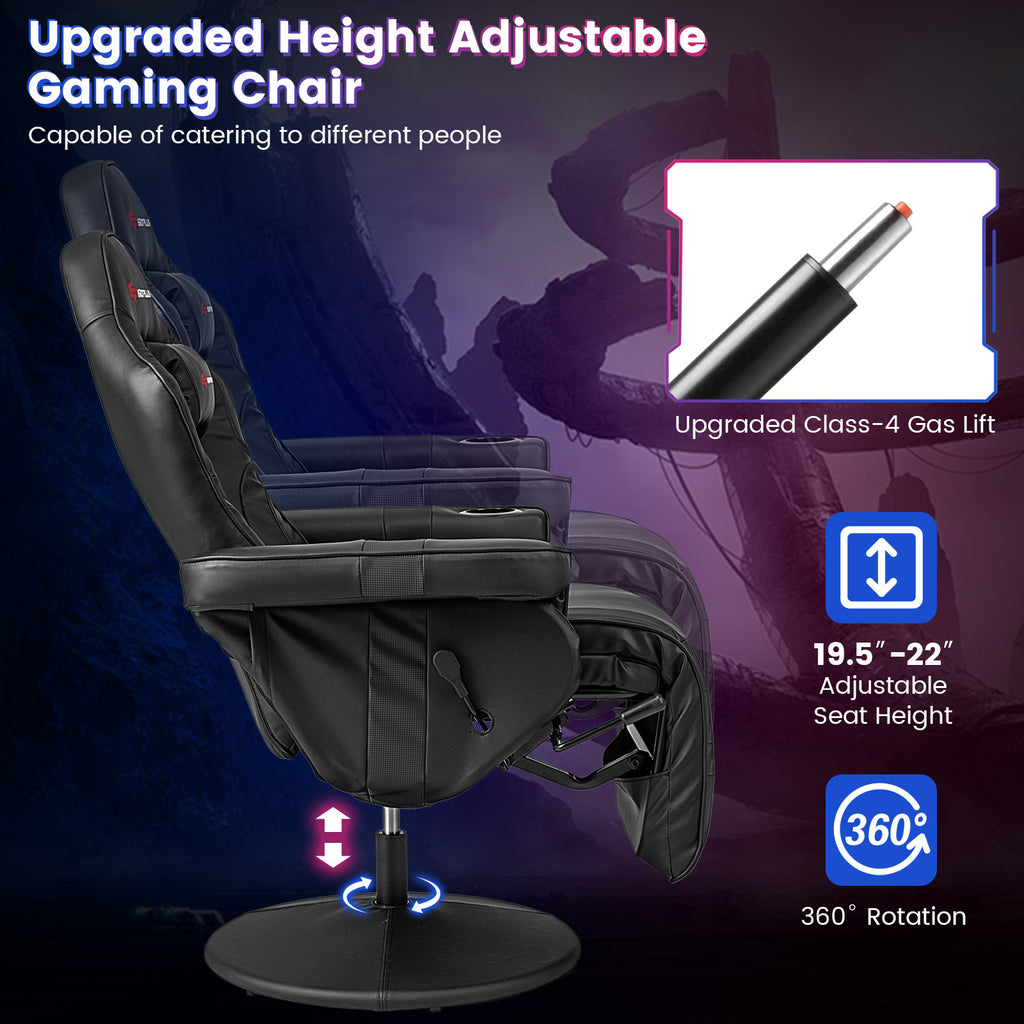 1pc SAFSTAR Ergonomic Gaming Chair with Memory Foam Padding, High-Back Massage Recliner with Adjustable Footrest, Swivel Executive Computer Chair with Headrest and Cup Holder, Metal Frame, PU Leather, Remote Control, 110V-240