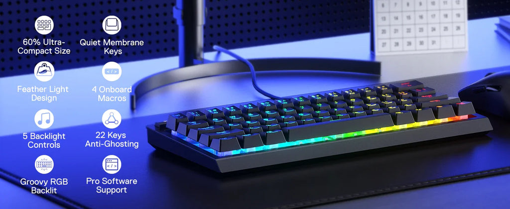 Redragon K522 60% Wired RGB Membrane Gaming Keyboard,Compact 61 Keys Linear Mechanical-Feel Switch