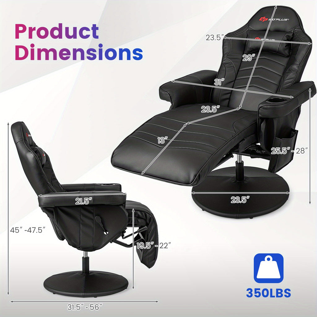 1pc SAFSTAR Ergonomic Gaming Chair with Memory Foam Padding, High-Back Massage Recliner with Adjustable Footrest, Swivel Executive Computer Chair with Headrest and Cup Holder, Metal Frame, PU Leather, Remote Control, 110V-240