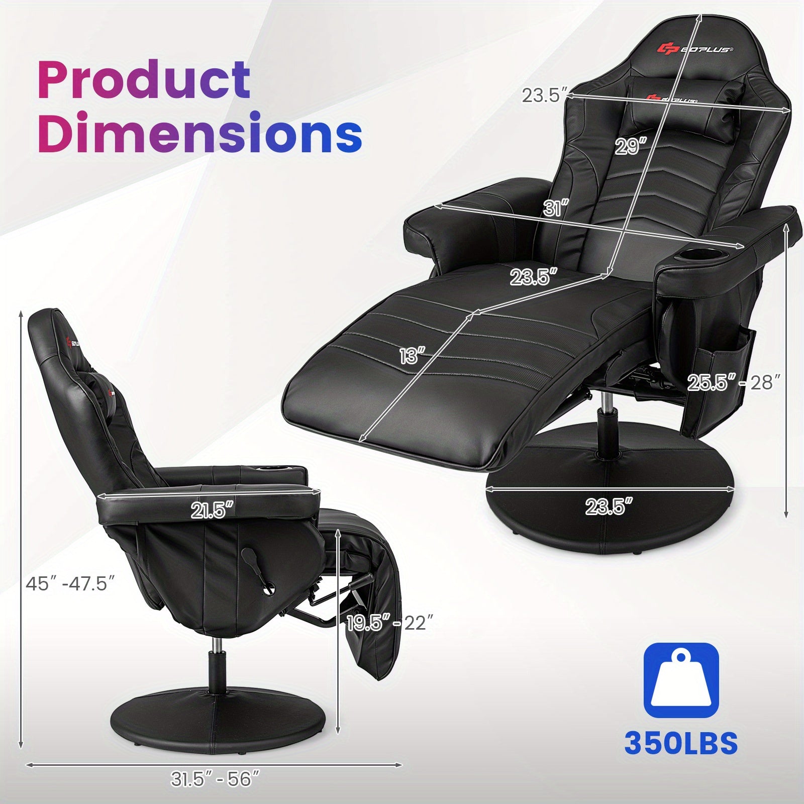 1pc SAFSTAR Ergonomic Gaming Chair with Memory Foam Padding, High-Back Massage Recliner with Adjustable Footrest, Swivel Executive Computer Chair with Headrest and Cup Holder, Metal Frame, PU Leather, Remote Control, 110V-240