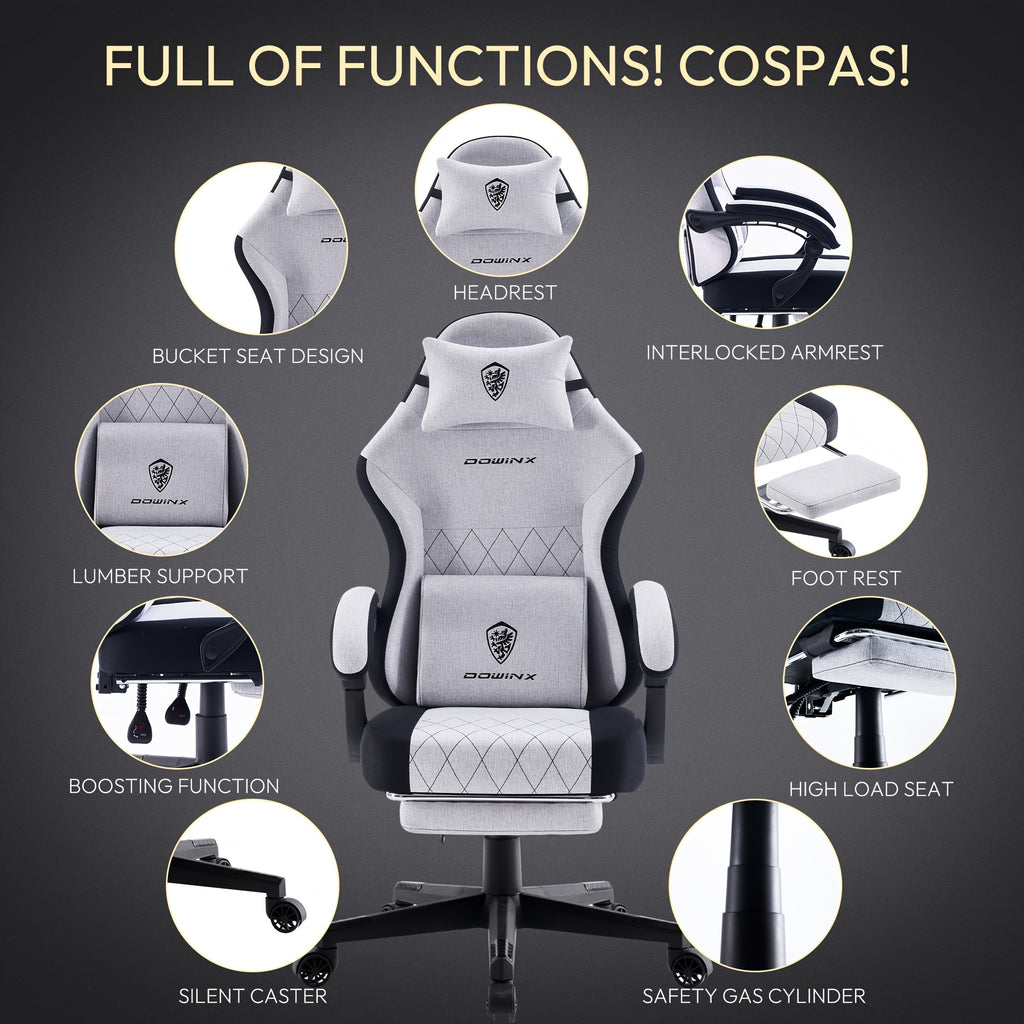 Dowinx Gaming Chair With Footrest, Gaming Chair Big And Tall For Heavy People, Gamer Chair For Adult With Massage, High Back Ergonomic Computer Chair With Footrest For Adults