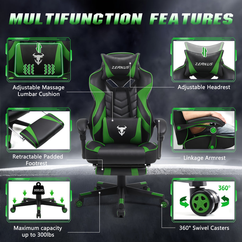Adult Gaming Chair Adjustable Backrest Height Recliner Computer Chair With Footrest Ergonomic Computer Gaming Chair Computer Gaming Chair With Massage Gaming High-back Chair Large And Tall Gaming Chair Large Computer Gaming C