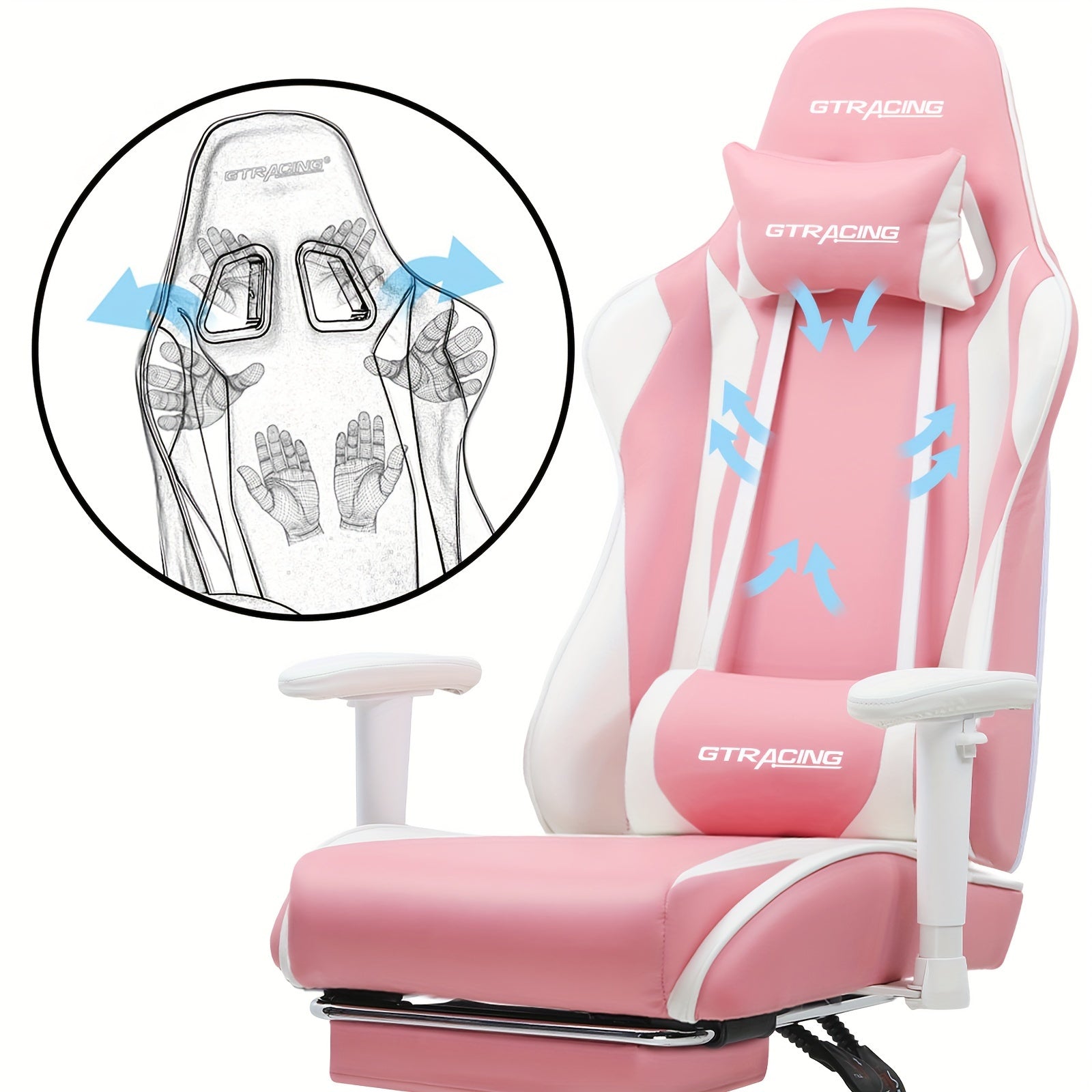 GTRACING Racing Style Gaming Chair, Ergonomic Computer Office Chair, Reclining Gaming Chair, Seat Height Adjustment, With Headrest And Lumbar Support, Maximum Weight Capacity 350-400 Lbs