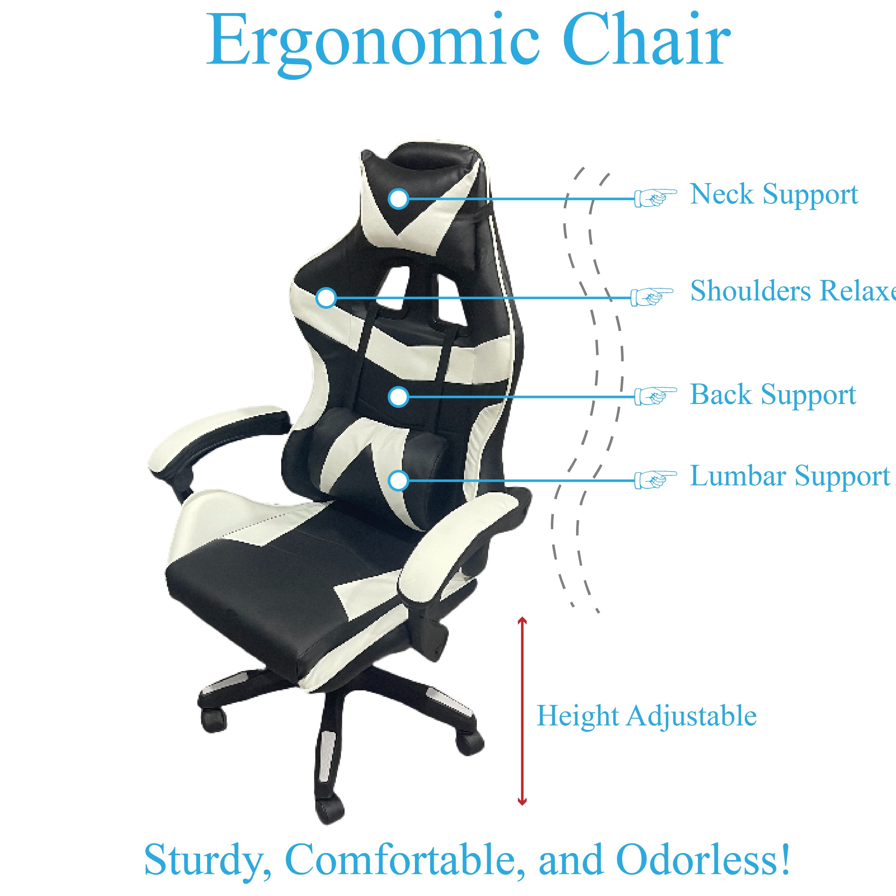 Ergonomic Racing Style Desk Chair for Adults with Headrest and Lumbar Support - Adjustable Swivel Office Chair with Iron Frame and Plastic Material, Rotatable and Height Adjustable, Sponge Filled Seat with Solid Back, No Upho