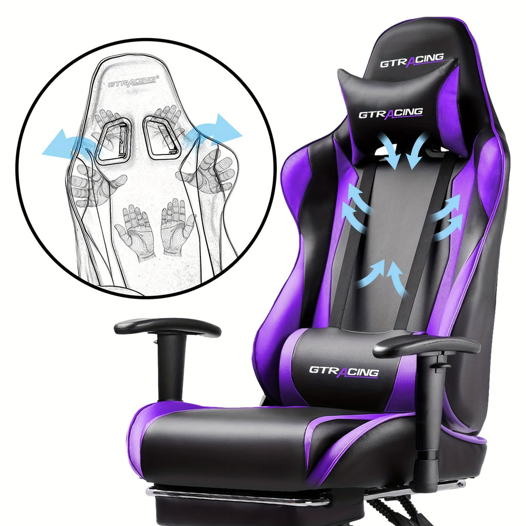 GTRACING Racing Style Gaming Chair, Ergonomic Computer Office Chair, Reclining Gaming Chair, Seat Height Adjustment, With Headrest And Lumbar Support, Maximum Weight Capacity 350-400 Lbs