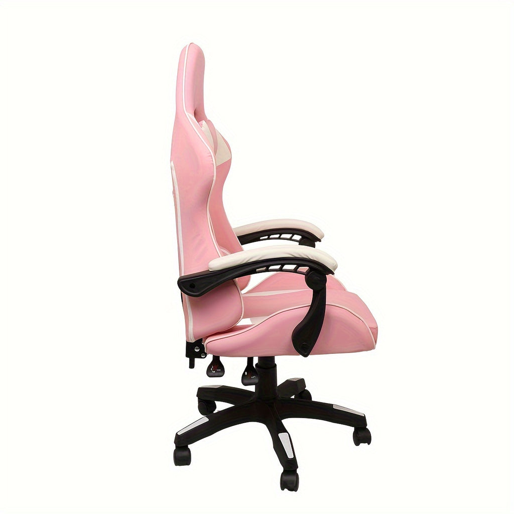 1 pc Ergonomic Racing Gaming Chair - Reclining High Back PU Leather Computer Desk Chair with Adjustable Height, Headrest, Lumbar Support, and Swivel Rolling Function - Ideal for Office and Home Use on Hard Floor, Easy to Clea