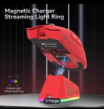ATTACK SHARK X11 59g Ultralight Trådløs Spillmus med Magnetisk RGB Ladebase, BT/2.4G Trådløst/Kablet Mus, 22000 DPI, 5 Programmerbare Knapper for PC/Bærbar PC/Mac, Ergonomisk Design, Langvarig Kraft, USB-C Lading, Ergonomisk Spillmus | Moderne Spillmus |