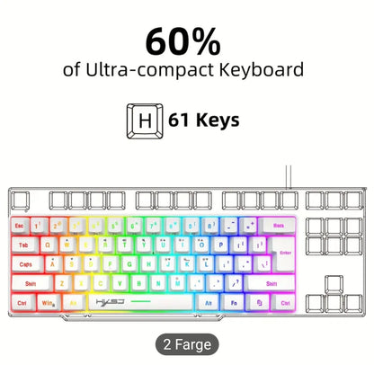 HXSJ 60% Mini Mekanisk Tastatur og Mus Kombinasjon, 61 Taster RGB Belysning, Ergonomisk Optisk Spillsett, Bærbar ABS, for PC - Ingen Batteri Krever