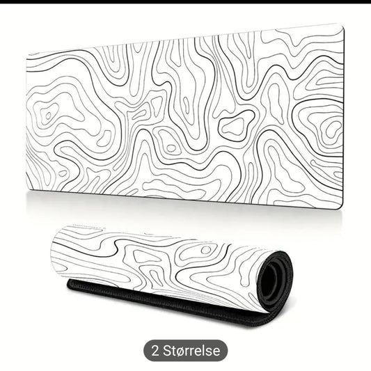 Terrain Muspad, Hvit Forlengt Spillmuspad, Vanntett Skrivebordsmatte for Bærbare Datamaskiner, Dekorativ Skrivebord for Skrivebord, Egnet for Arbeid, Spill, Kontor, Hjem - Terrain Outline