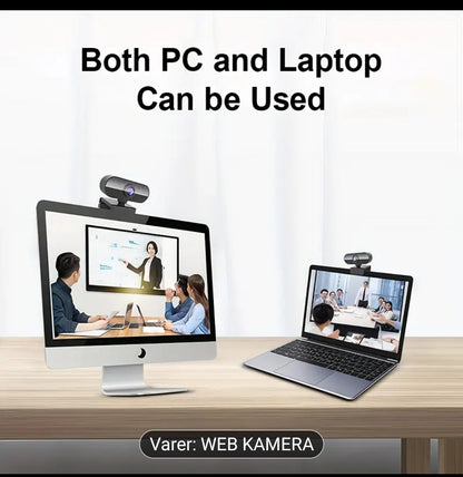 1080P Full HD Webkamera med USB Plug & Play, Roterbar Vidvinkelobjektiv, Autofokus og Eksponeringskontroll, Innebygd Mikrofon, Kompatibel med PC/Mac/Bærbar PC for Videosamtaler, Online Undervisning, Gaming – Kompakt Design til Hjemmekontor og Strømming, W