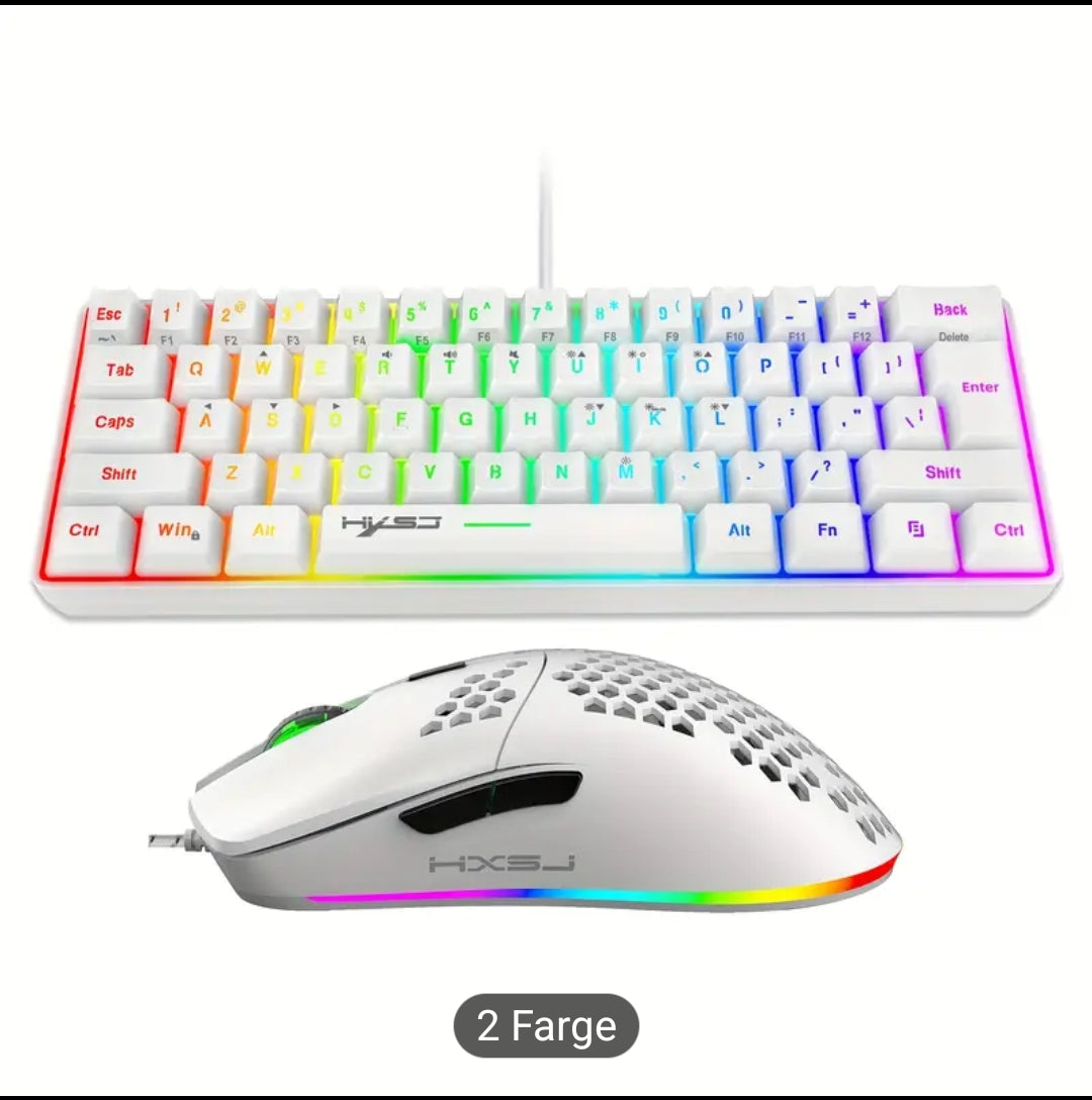 HXSJ 60% Mini Mekanisk Tastatur og Mus Kombinasjon, 61 Taster RGB Belysning, Ergonomisk Optisk Spillsett, Bærbar ABS, for PC - Ingen Batteri Krever