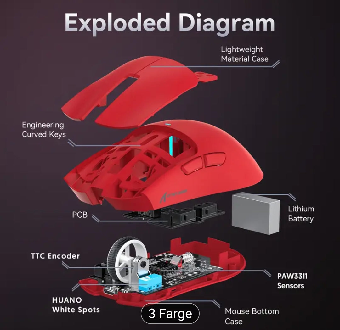 ATTACK SHARK X11 59g Ultralight Trådløs Spillmus med Magnetisk RGB Ladebase, BT/2.4G Trådløst/Kablet Mus, 22000 DPI, 5 Programmerbare Knapper for PC/Bærbar PC/Mac, Ergonomisk Design, Langvarig Kraft, USB-C Lading, Ergonomisk Spillmus | Moderne Spillmus |