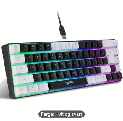 HXSJ Ny tynn film kablet spilltastatur USB-C-nøkkel Kabelseparasjon 68 nøkler RGB-bakgrunnsbelysning Egnet for hjemmespill, kontor, svart og hvitt