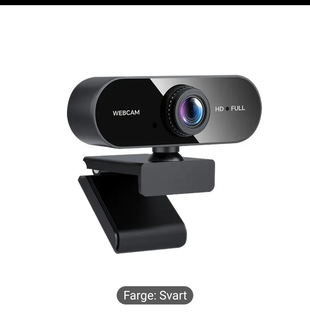 1080P Full HD Webkamera med USB Plug & Play, Roterbar Vidvinkelobjektiv, Autofokus og Eksponeringskontroll, Innebygd Mikrofon, Kompatibel med PC/Mac/Bærbar PC for Videosamtaler, Online Undervisning, Gaming – Kompakt Design til Hjemmekontor og Strømming, W